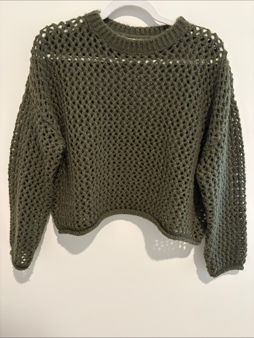 Noisy May Olive Open-Weave Crewneck Sweater